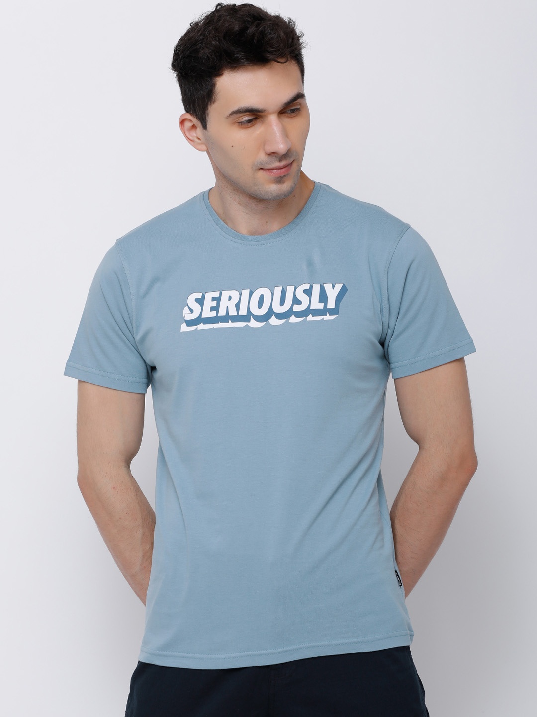 

LOCOMOTIVE Men Blue Printed Round Neck T-shirt