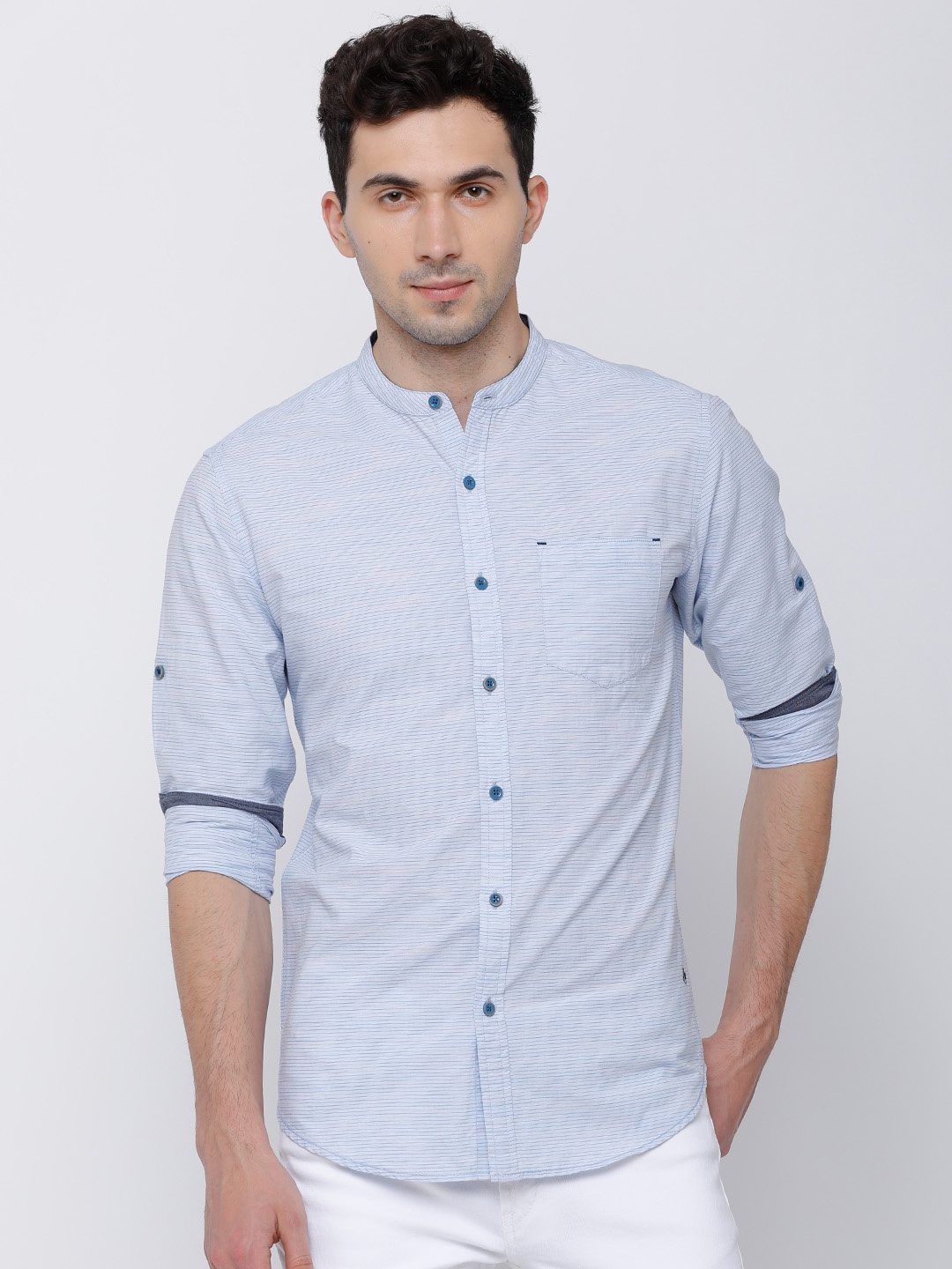 

LOCOMOTIVE Men Blue Slim Fit Striped Casual Shirt