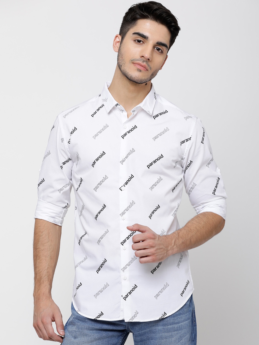 

LOCOMOTIVE Men White Slim Fit Printed Casual Shirt
