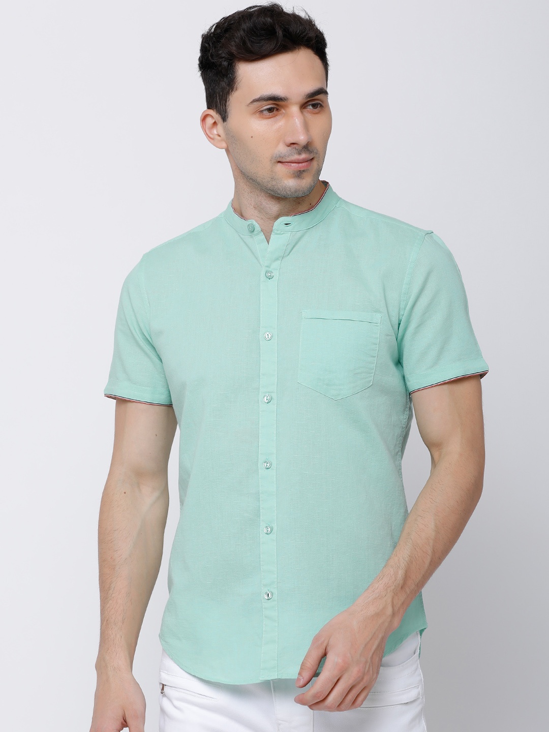 

LOCOMOTIVE Men Sea Green Slim Fit Solid Casual Shirt