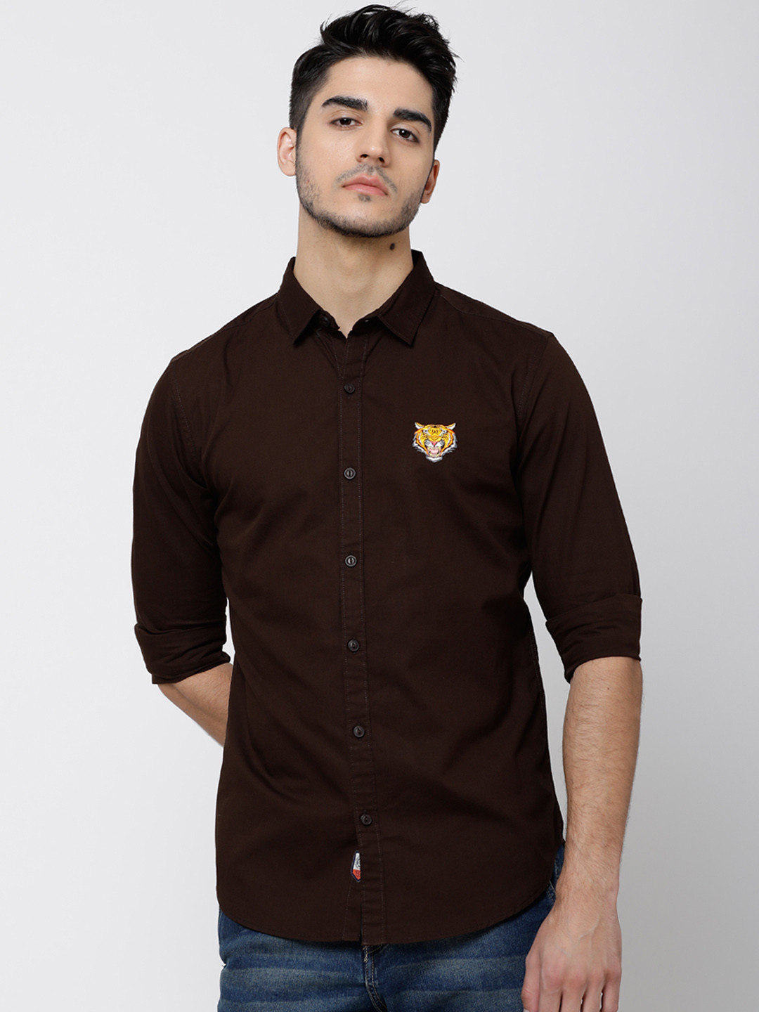 

LOCOMOTIVE Men Brown Slim Fit Solid Casual Shirt