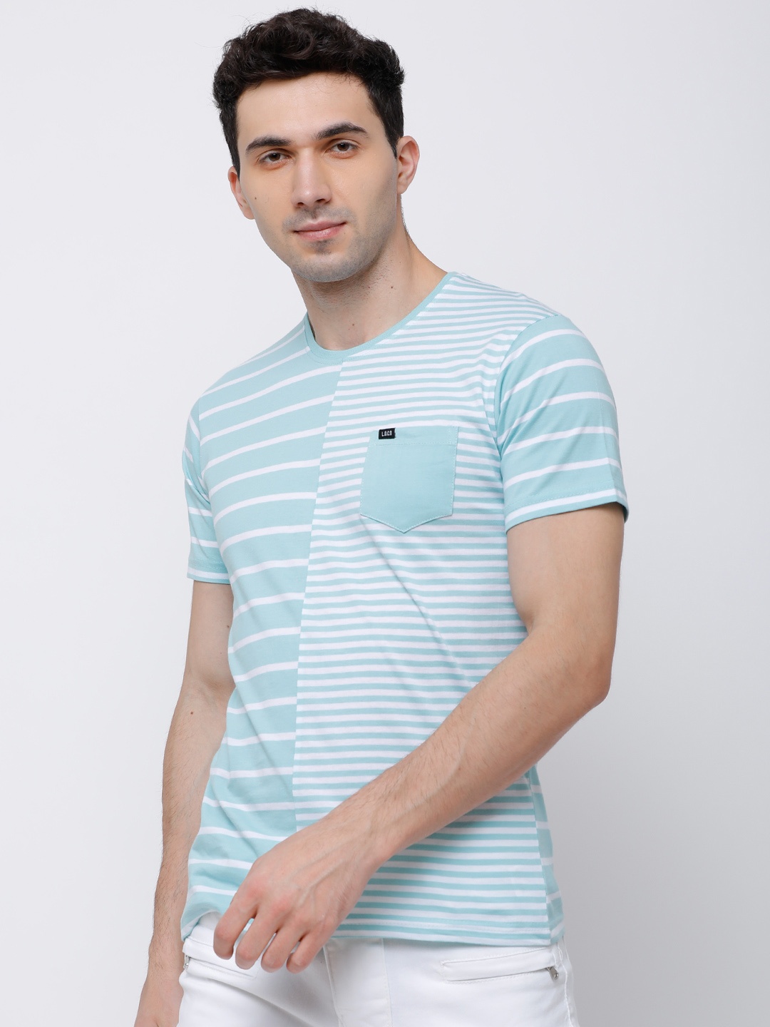 

LOCOMOTIVE Men Blue Striped Round Neck T-shirt