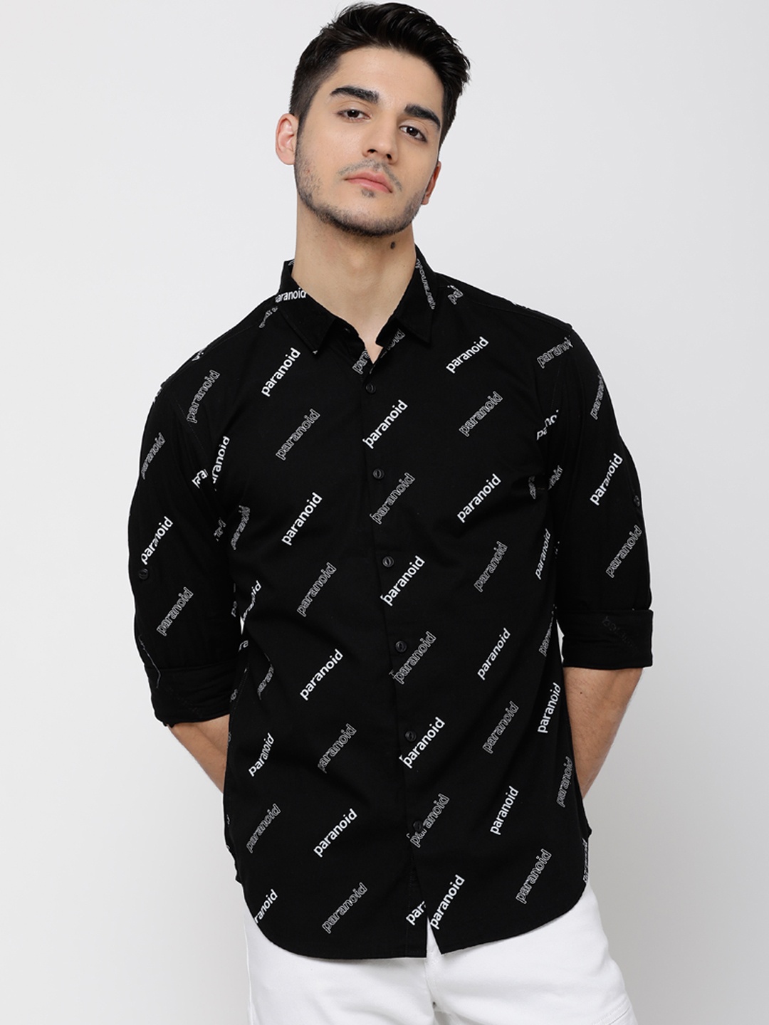 

LOCOMOTIVE Men Black Slim Fit Printed Casual Shirt