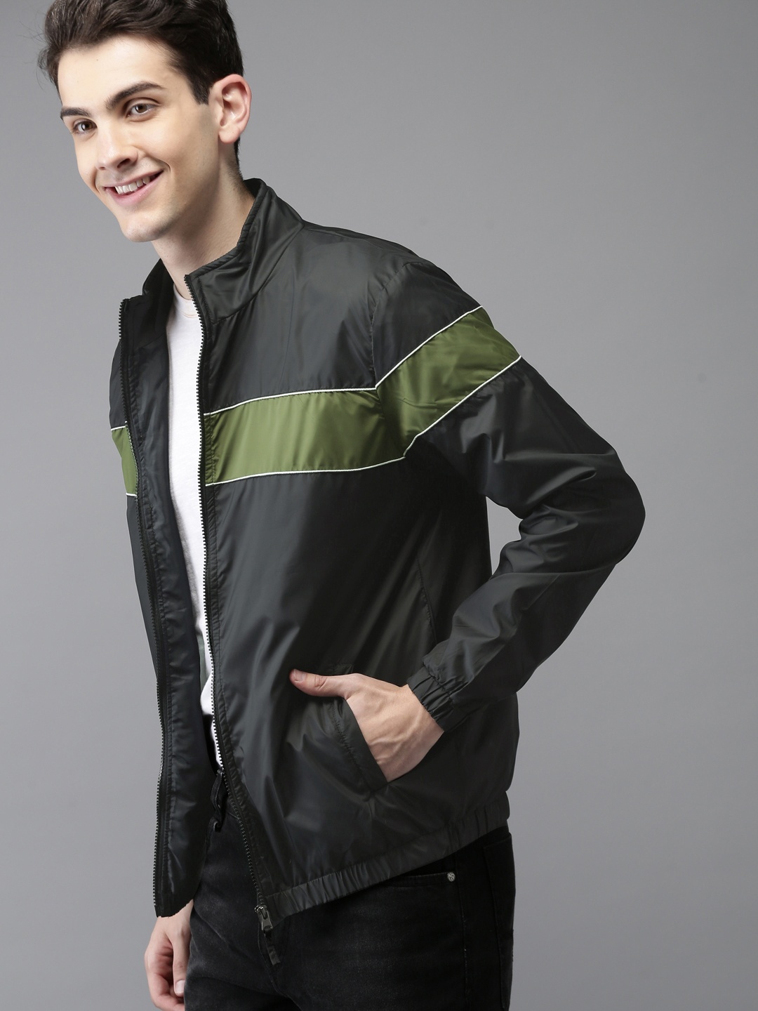 

HERE&NOW Men Black Solid Sporty Jacket