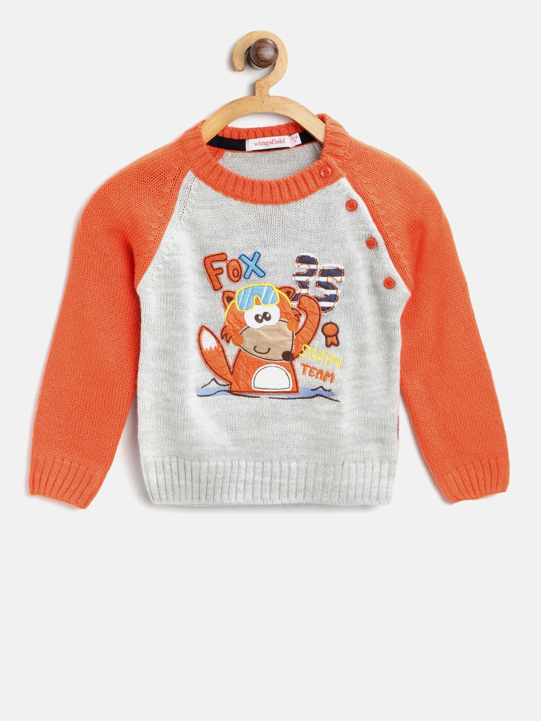 

Wingsfield Boys Grey Melange & Orange Applique-Detail Pullover
