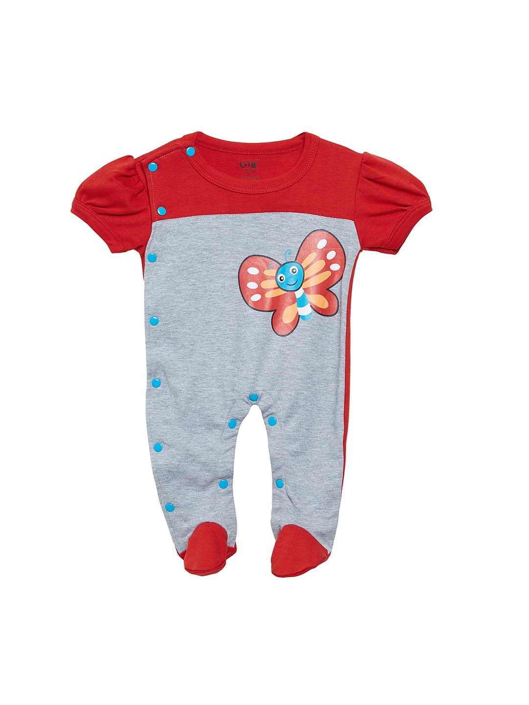 

Camey Kids Red & Grey Colourblocked Sleepsuit