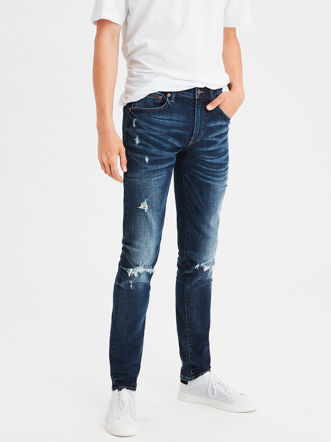 

AMERICAN EAGLE OUTFITTERS Men Blue Slim Fit Mid-Rise Mildly Distressed Stretchable Jeans