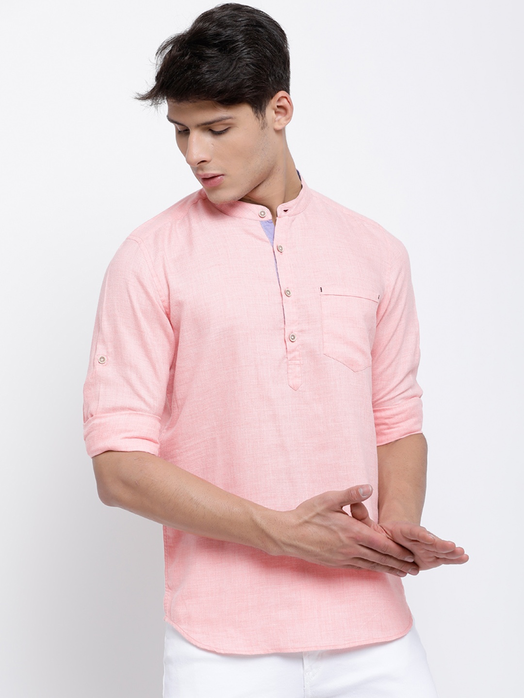 

LOCOMOTIVE Men Pink Slim Fit Solid Casual Shirt