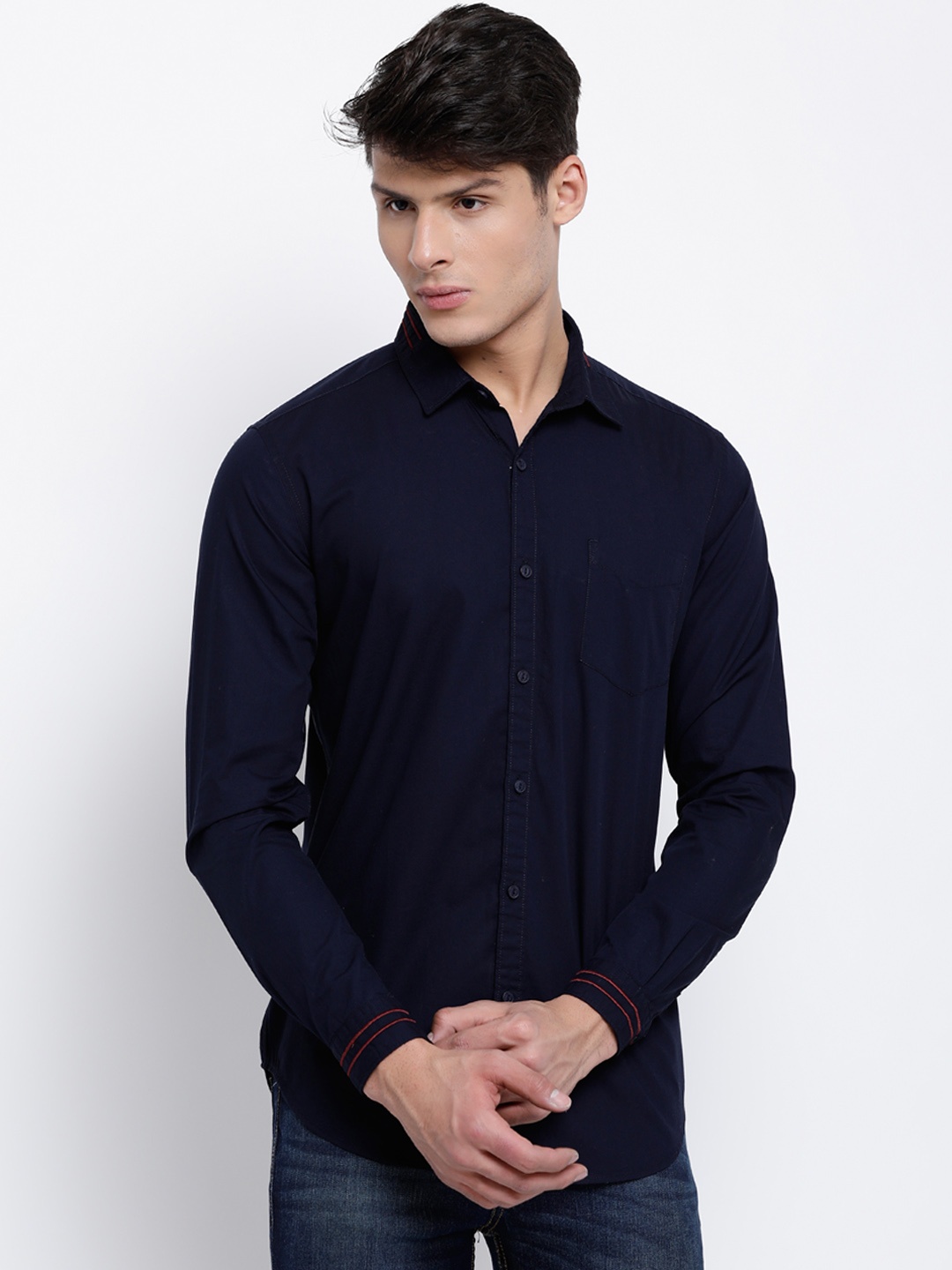 

LOCOMOTIVE Men Navy Blue Slim Fit Solid Casual Shirt