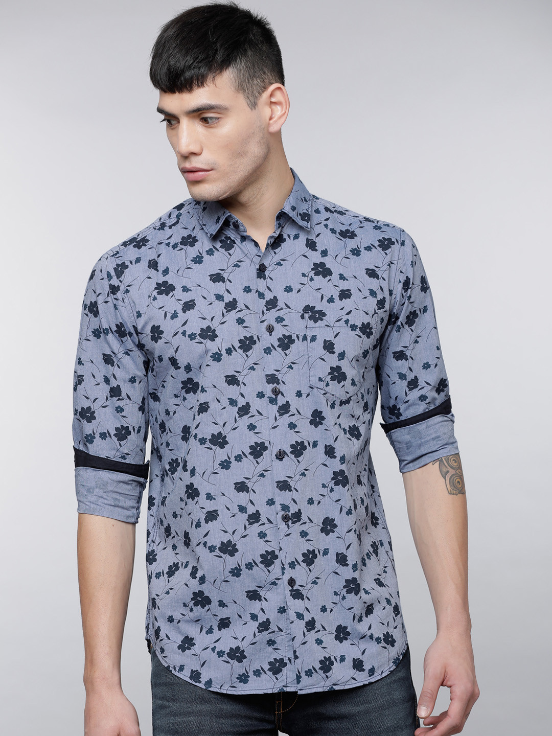 

LOCOMOTIVE Men Blue Slim Fit Printed Casual Shirt