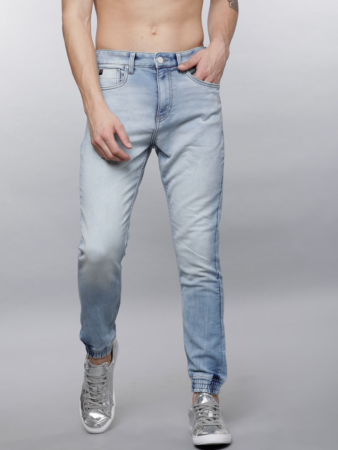 

LOCOMOTIVE Men Blue Jogger Mid-Rise Clean Look Stretchable Jeans