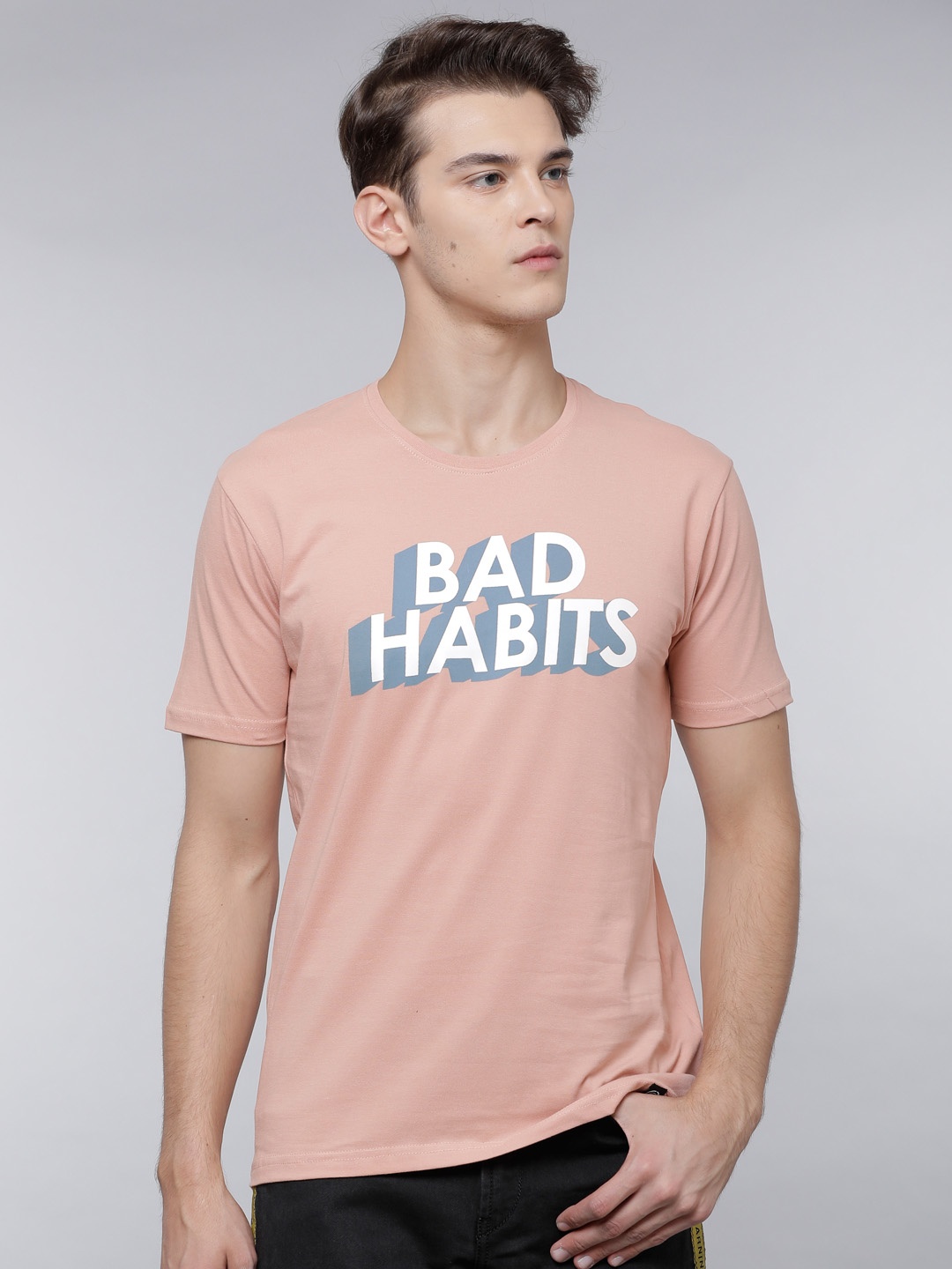 

LOCOMOTIVE Men Pink Printed Round Neck T-shirt