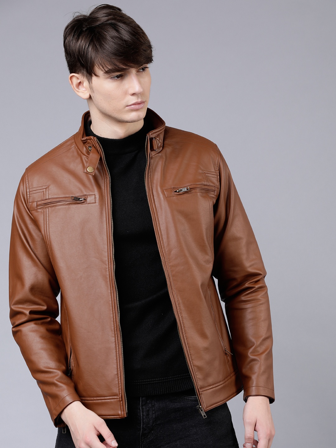 

LOCOMOTIVE Men Brown Solid Front Zip Jacket