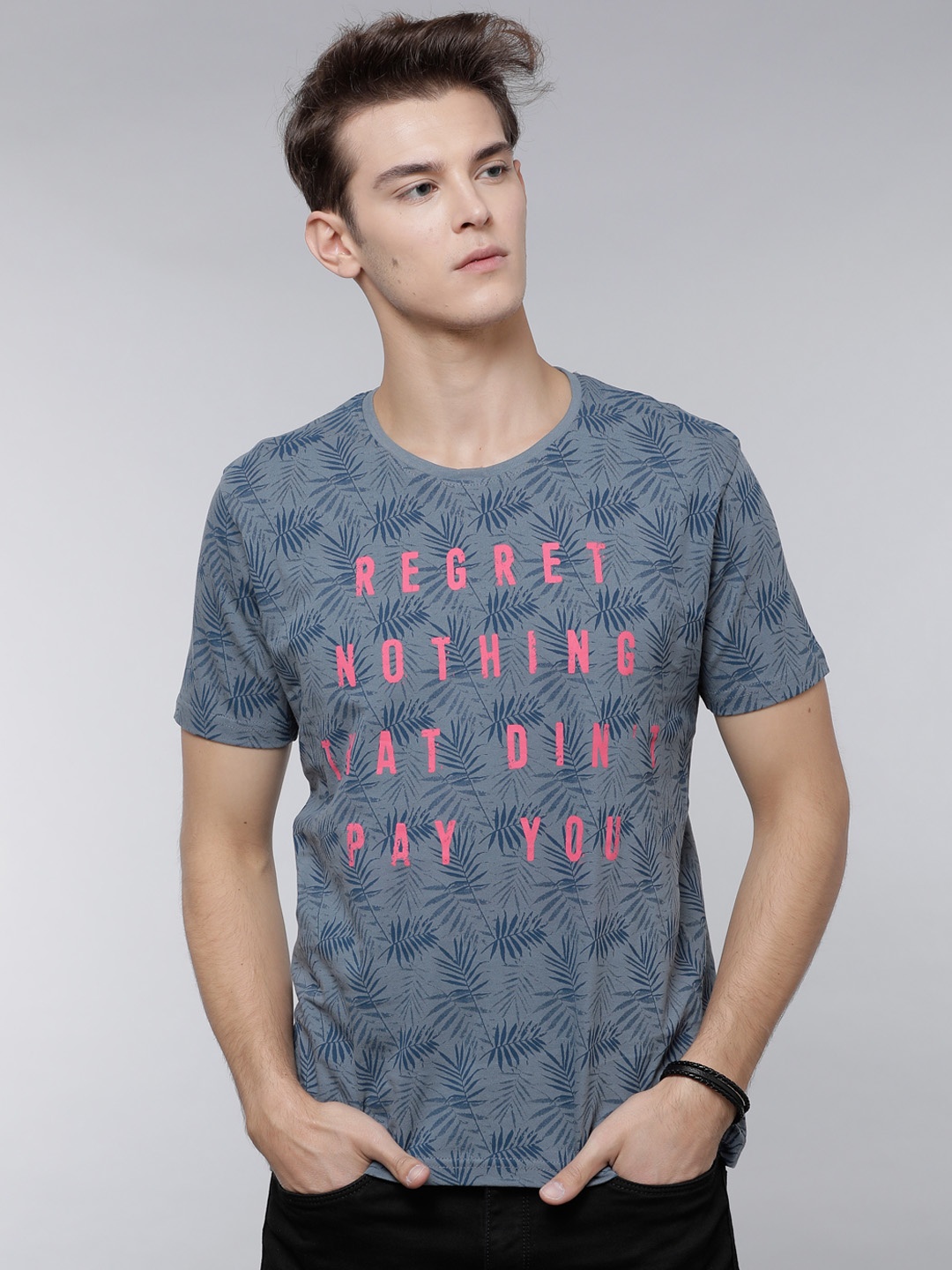 

LOCOMOTIVE Men Blue Printed Round Neck T-shirt
