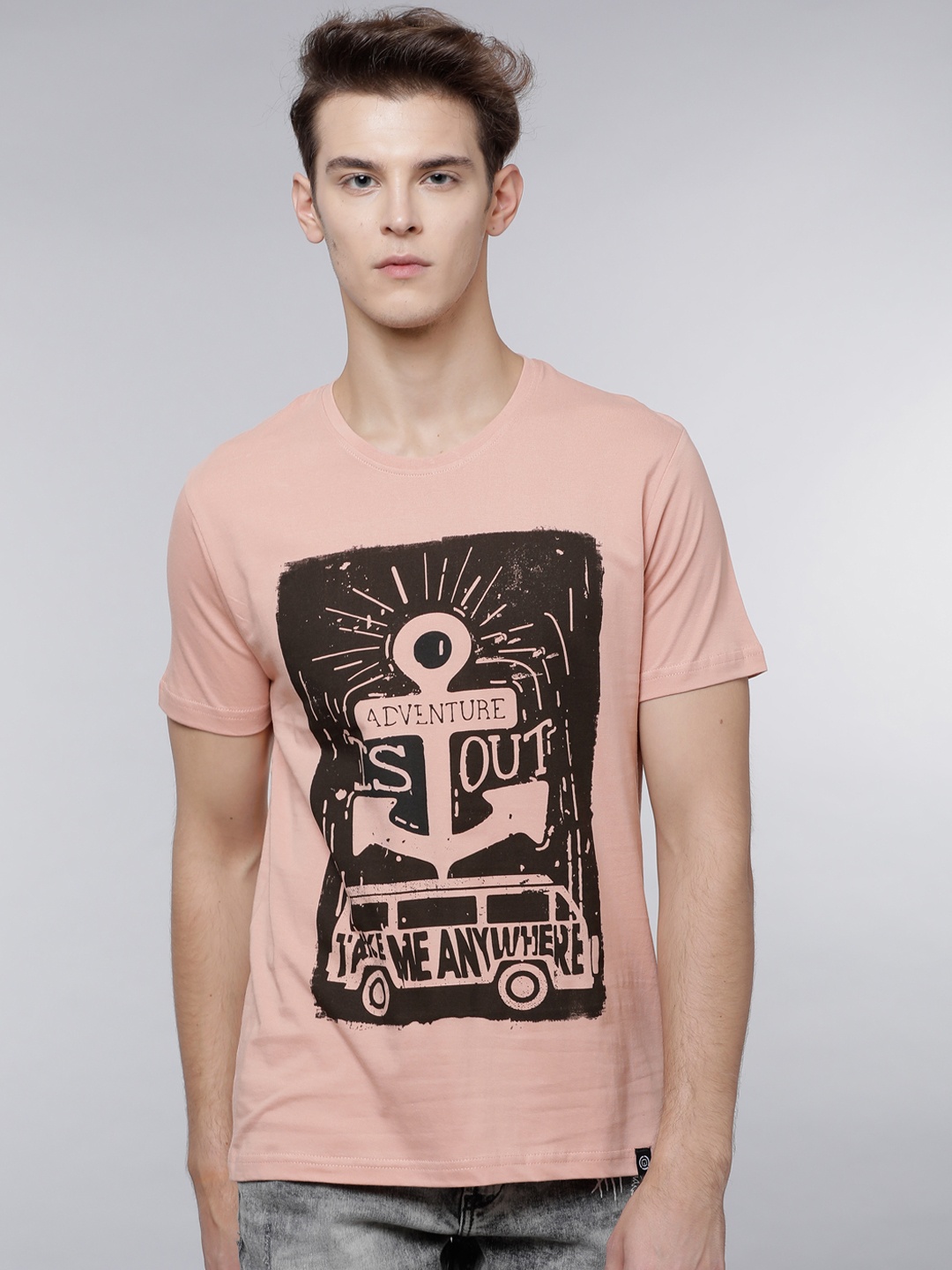 

LOCOMOTIVE Men Pink Printed Round Neck T-shirt