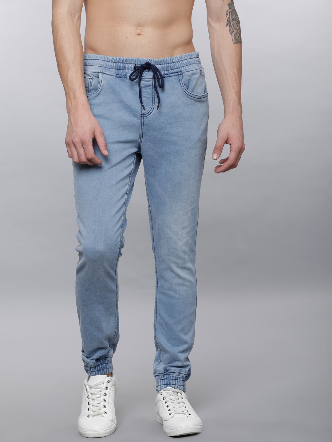 

LOCOMOTIVE Men Blue Jogger Mid-Rise Clean Look Stretchable Joggers