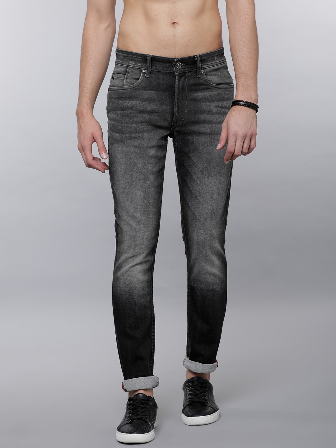 

LOCOMOTIVE Men Charcoal Grey Slim Fit Mid-Rise Clean Look Stretchable Jeans