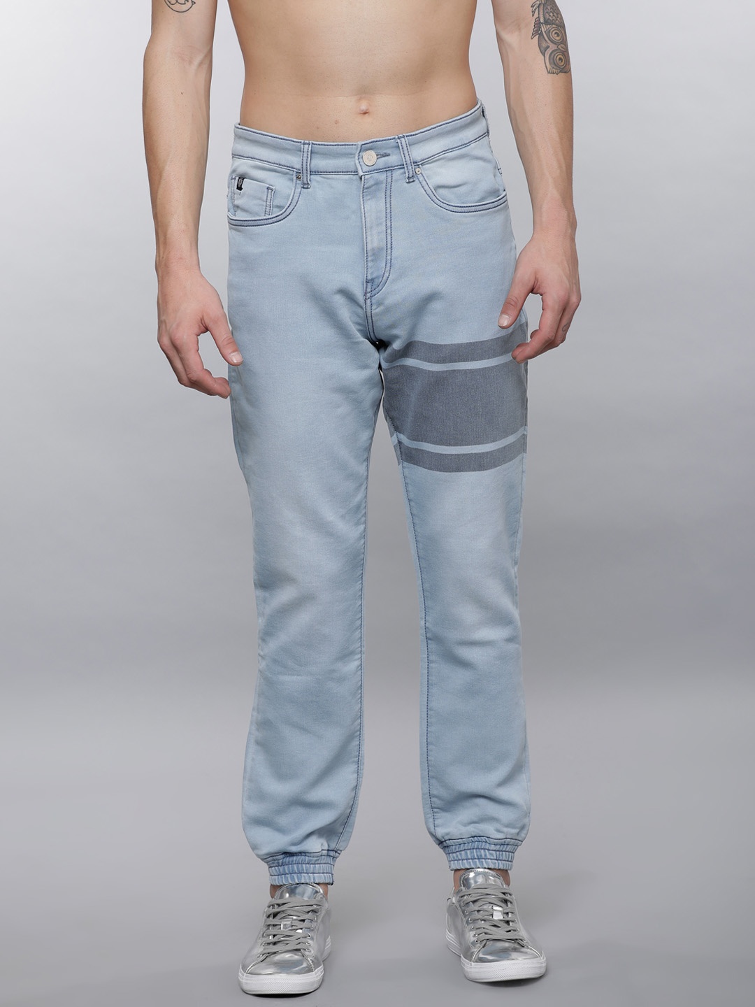 

LOCOMOTIVE Men Blue Jogger Mid-Rise Clean Look Stretchable Joggers