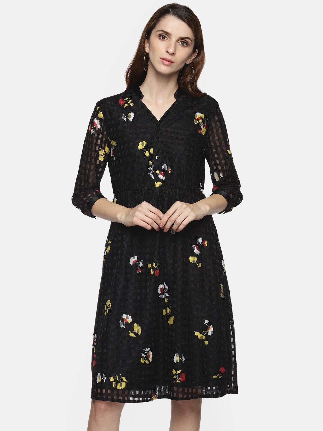 

Annabelle by Pantaloons Women Black Self Design Fit and Flare Dress