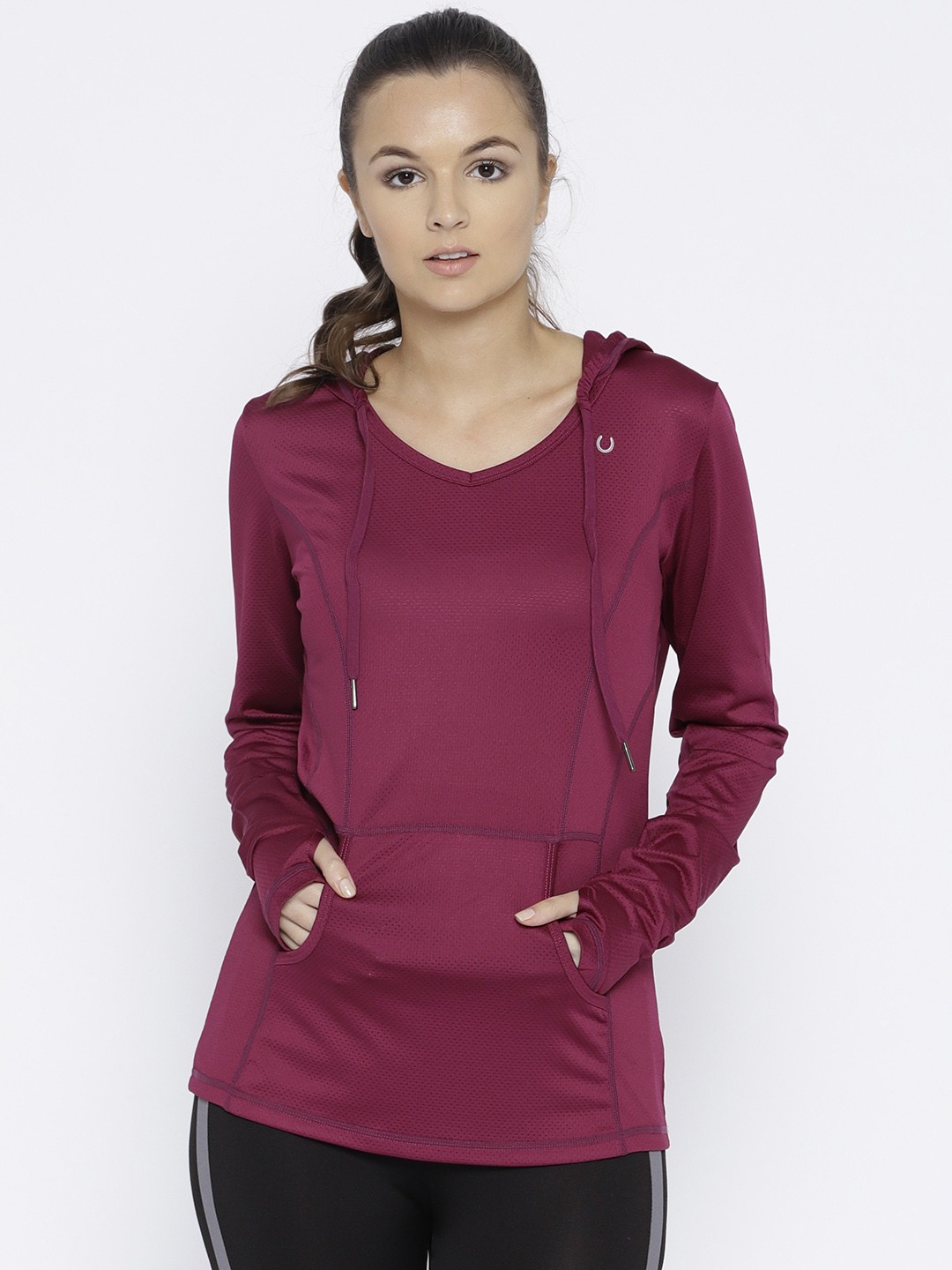 

Fitkin Women Magenta Solid Lightweight Quick Dry Hooded Sweatshirt