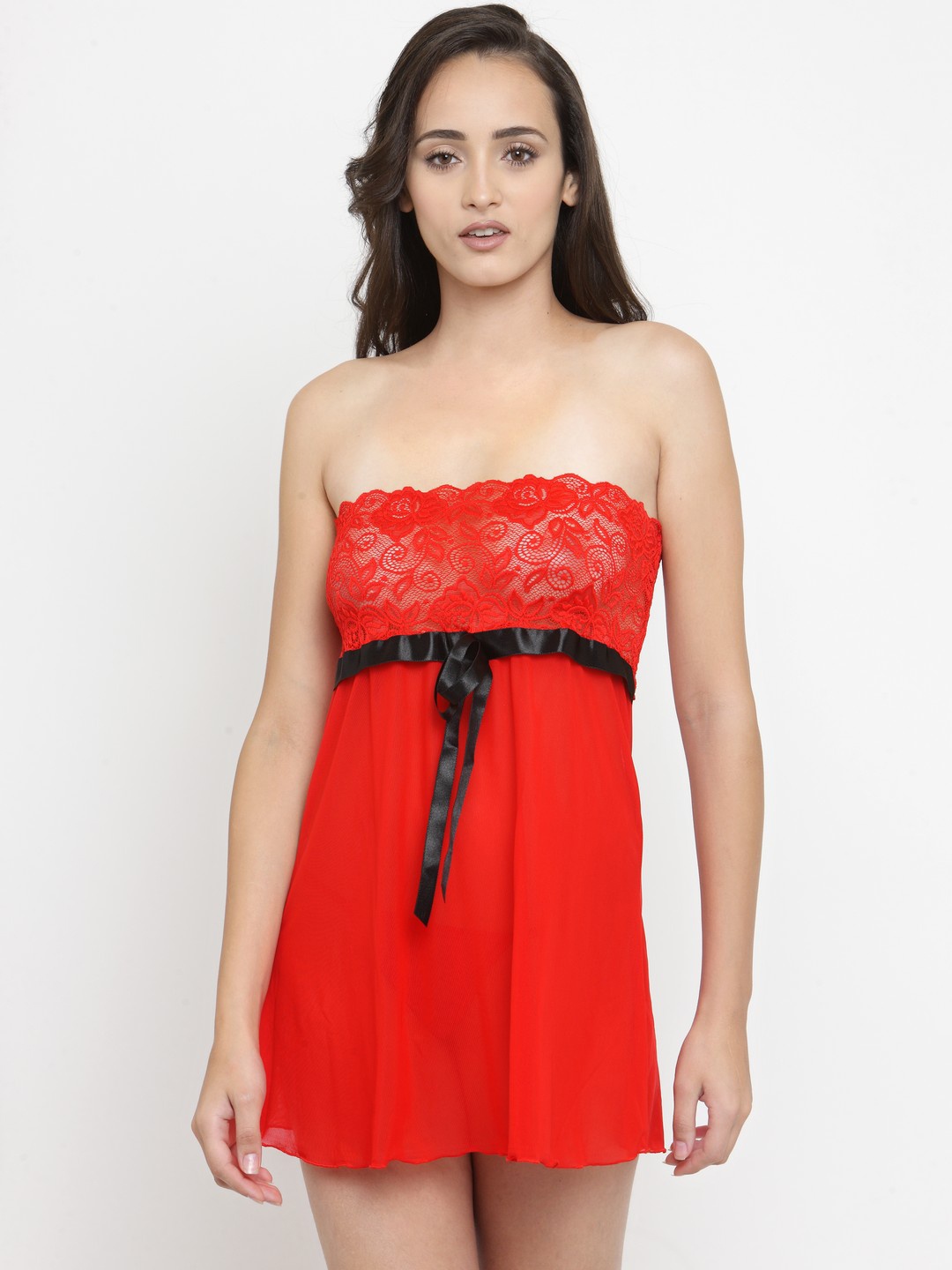 

N-Gal Red Self Design Semi Sheer Baby Doll NR1047