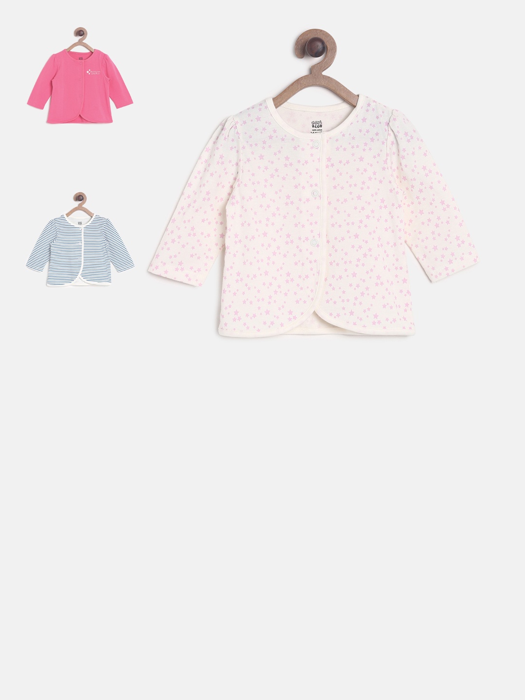 

MINI KLUB Baby Girls Pack of 3 Front Open Tshirts, Pink