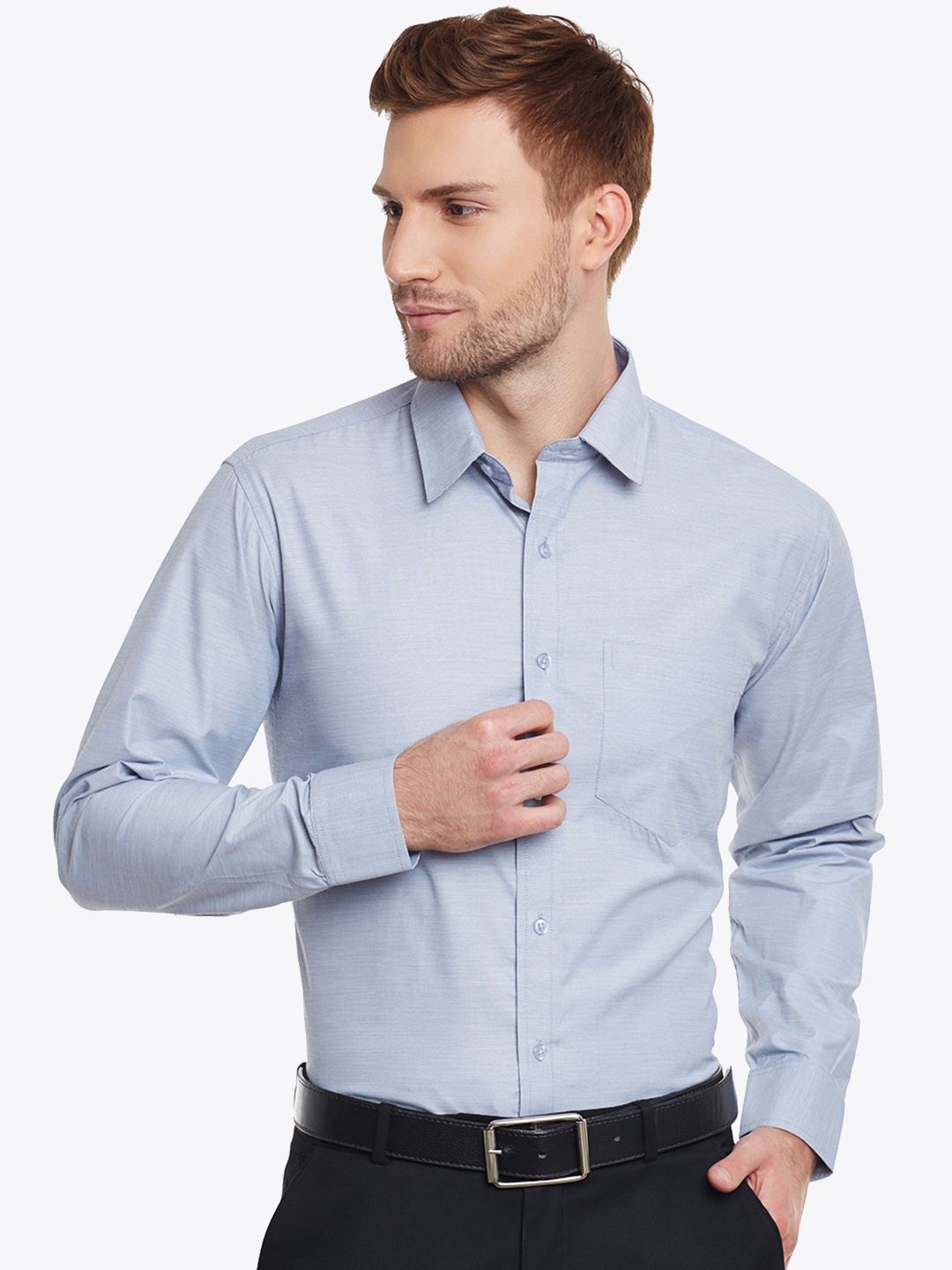

English Navy Men Grey Slim Fit Solid Formal Shirt