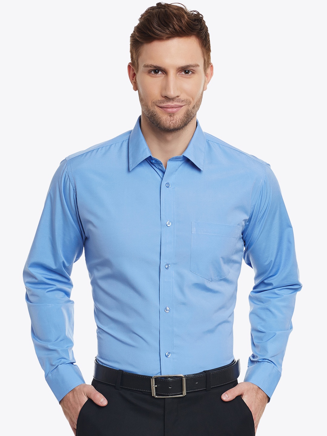 

English Navy Men Blue Slim Fit Solid Formal Shirt