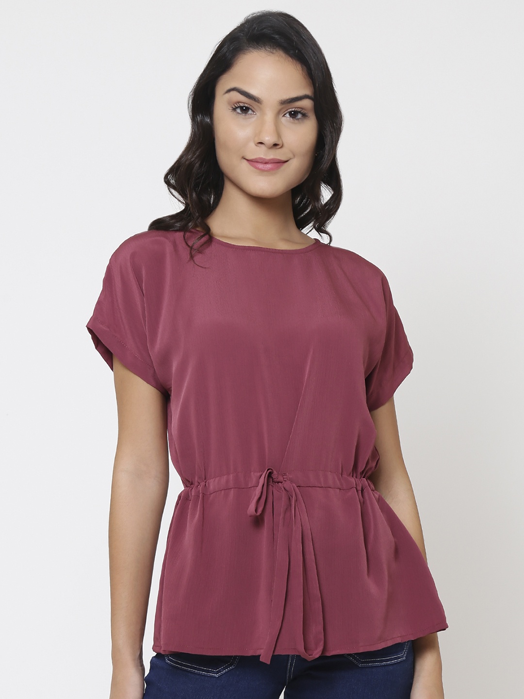 

Martini Women Pink Self Design Cinched Waist Top