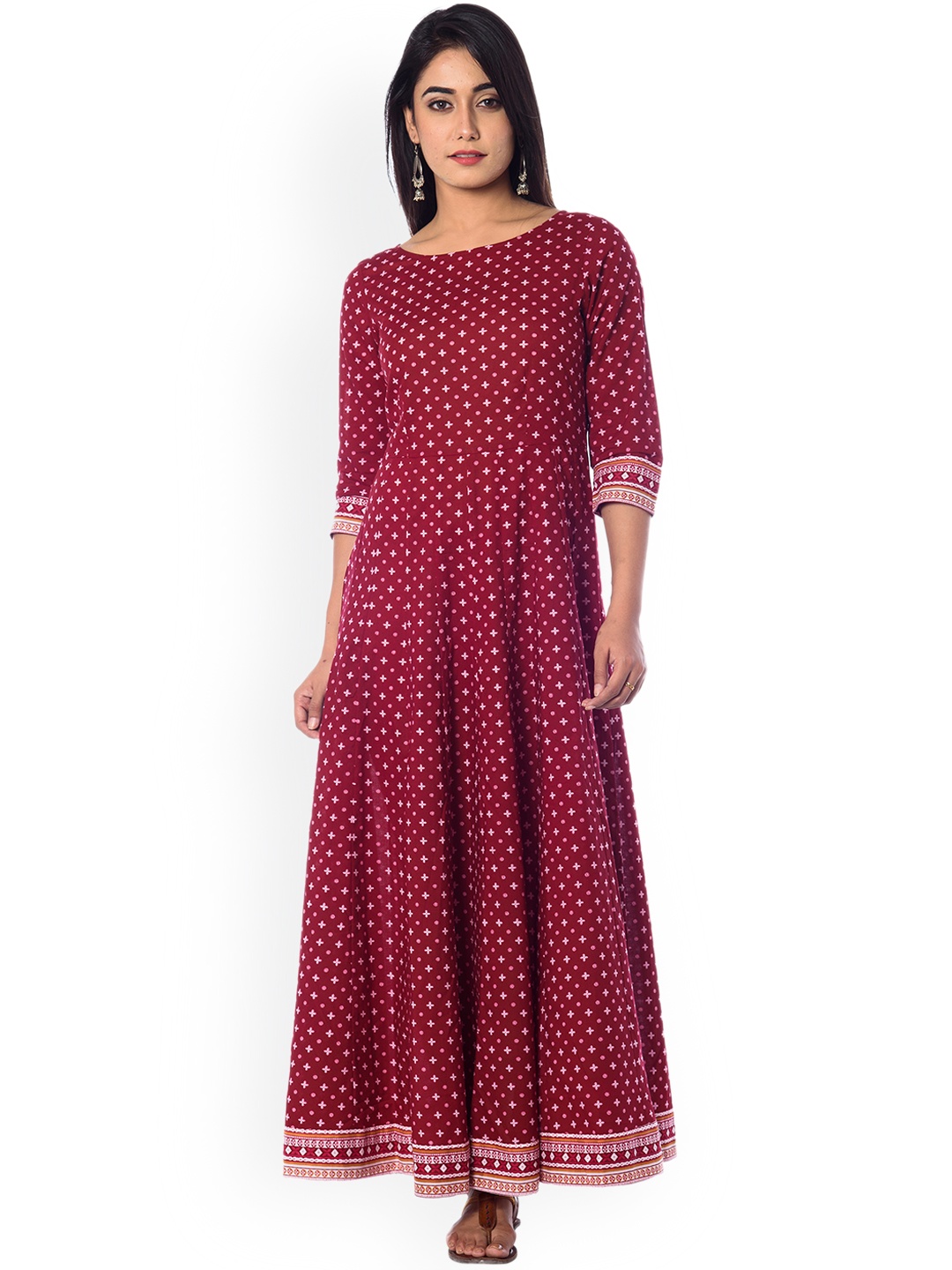 

anayna Women Maroon Printed Maxi Dress