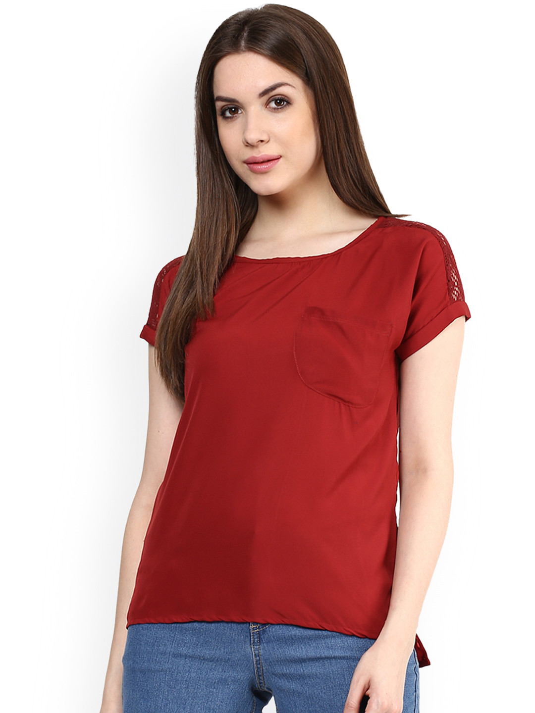 

Mayra Women Red Self Design Top