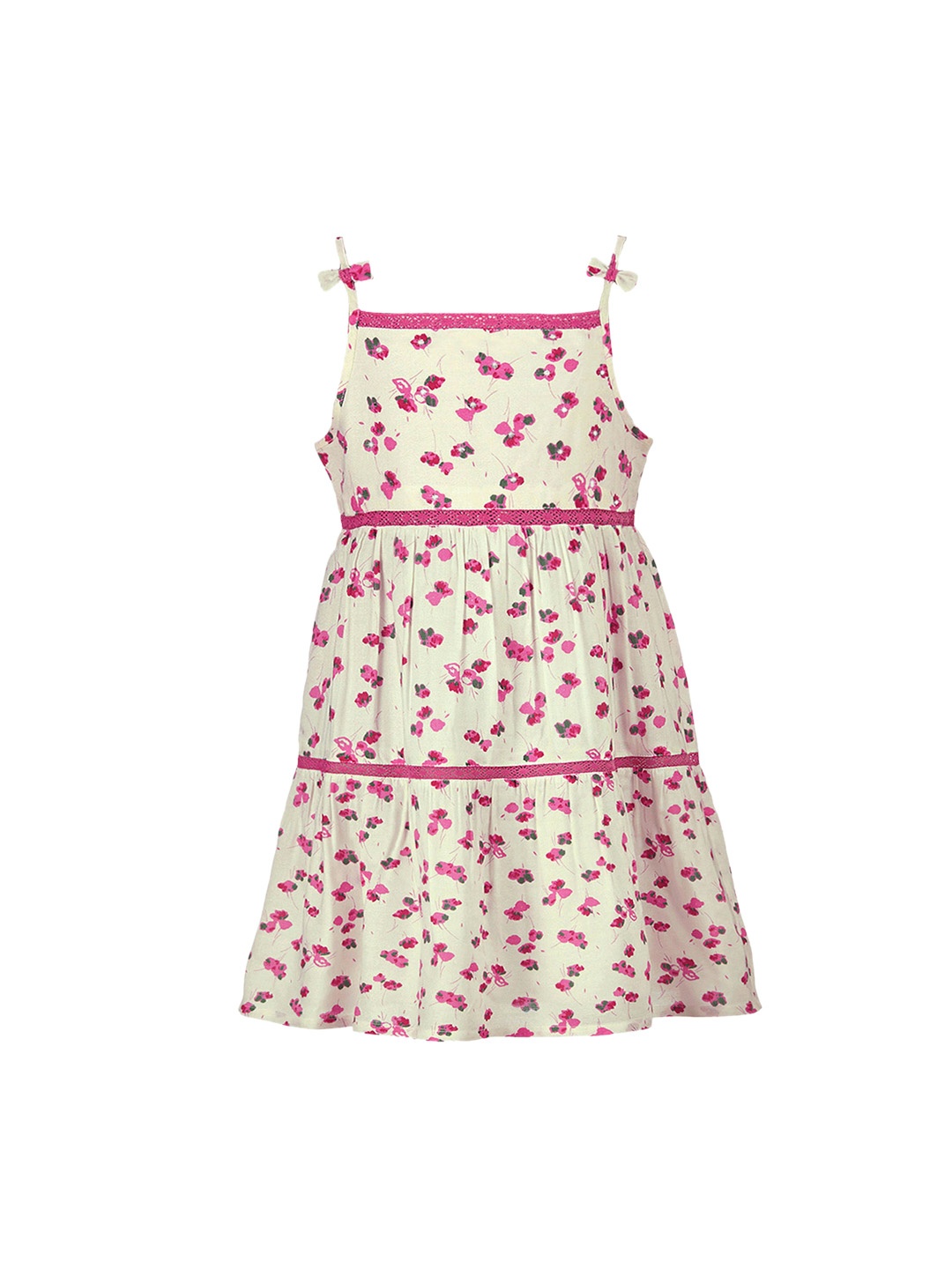 

CACA CINA Girls Off-White & Pink Printed Fit and Flare Dress