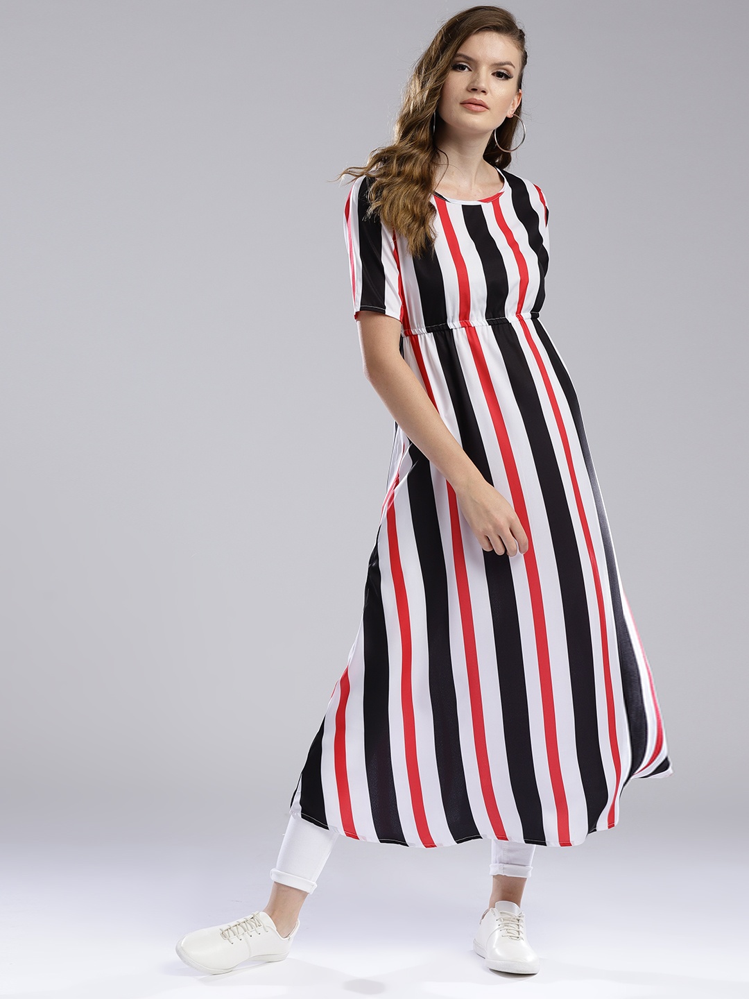 

Hubberholme Women Black & Red Striped Empire A-Line Kurta