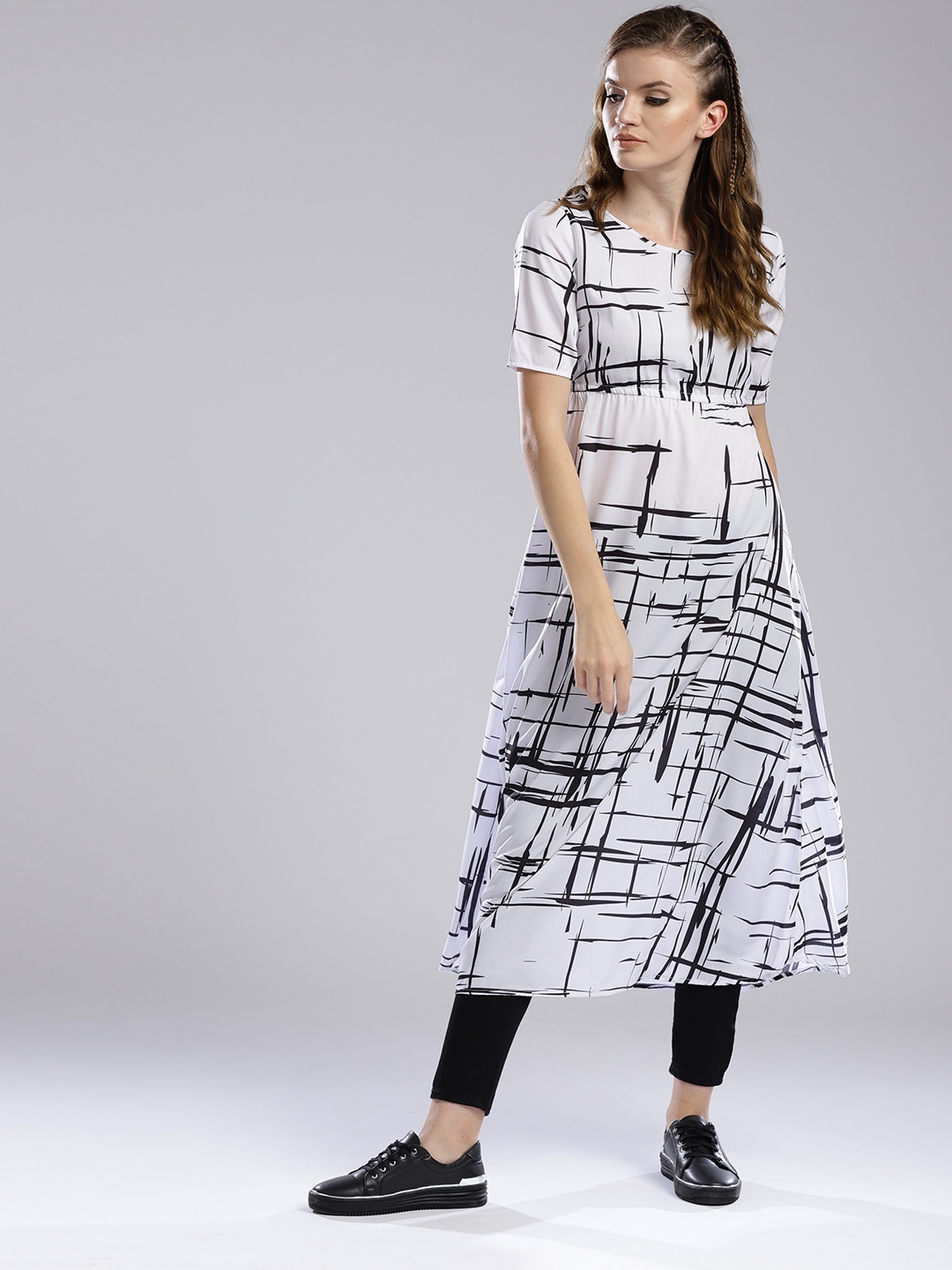 

Hubberholme Women White & Black Printed A-Line Kurta