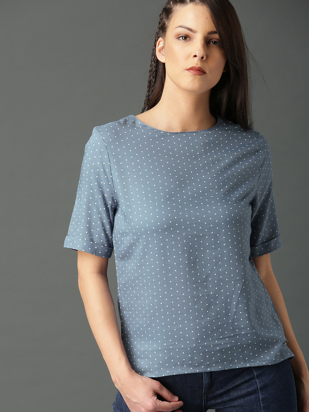 

Roadster Women Blue & White Printed Top