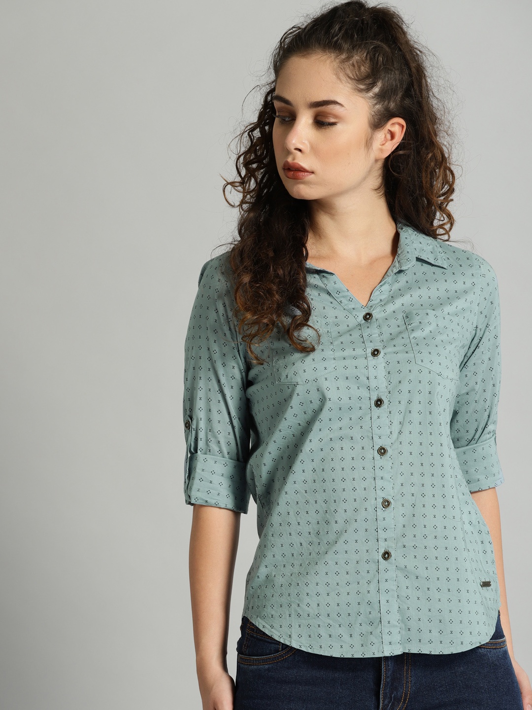 

Roadster Women Blue Printed Casual Shirt