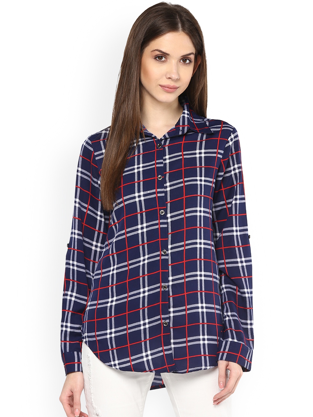 

Mayra Women Blue & Red Regular Fit Checked Casual Shirt