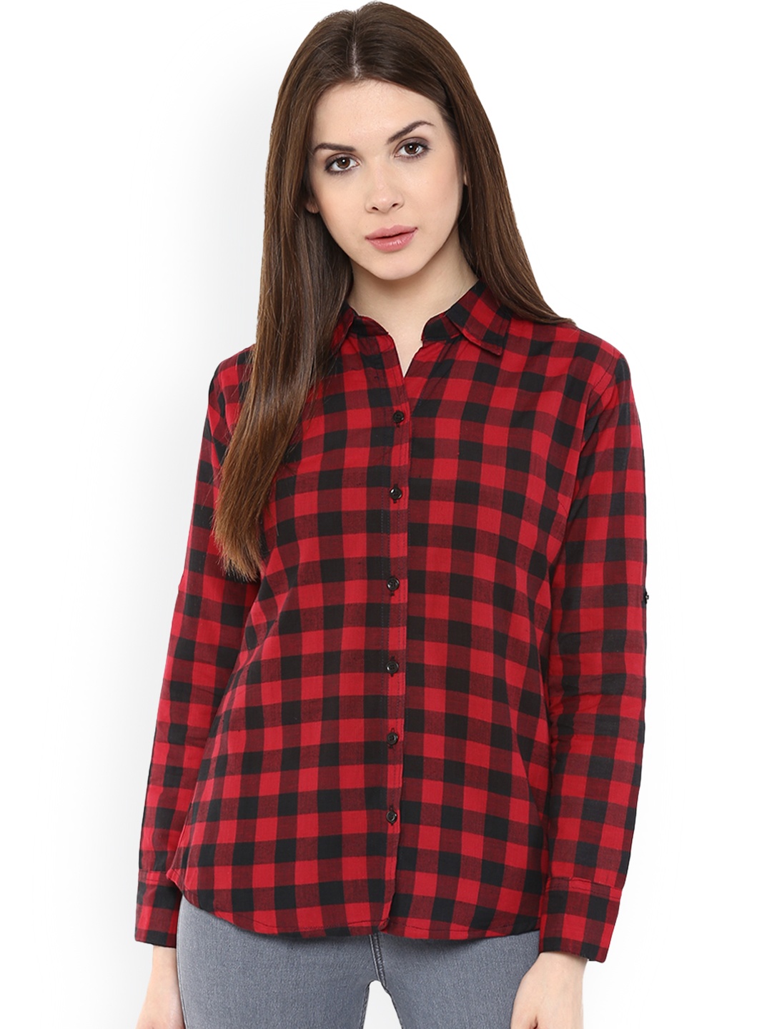 

Mayra Women Red & Black Regular Fit Checked Casual Shirt