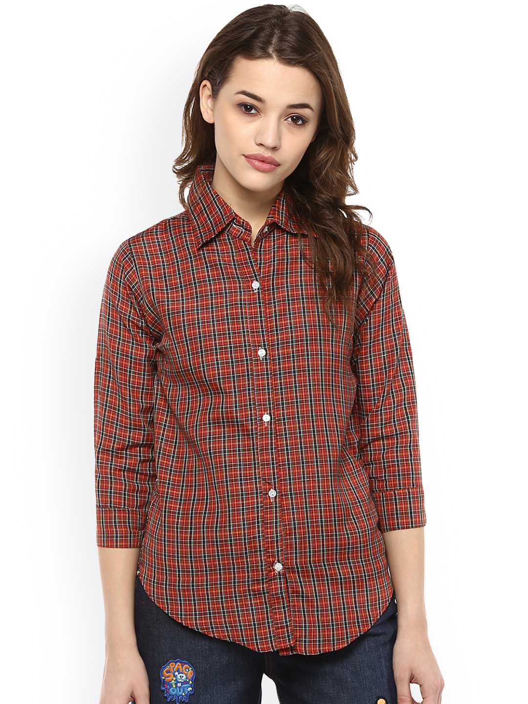

Mayra Women Red & Black Regular Fit Checked Casual Shirt