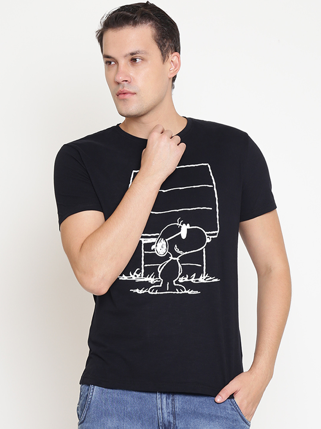 

OVS Men Black Printed Round Neck T-shirt