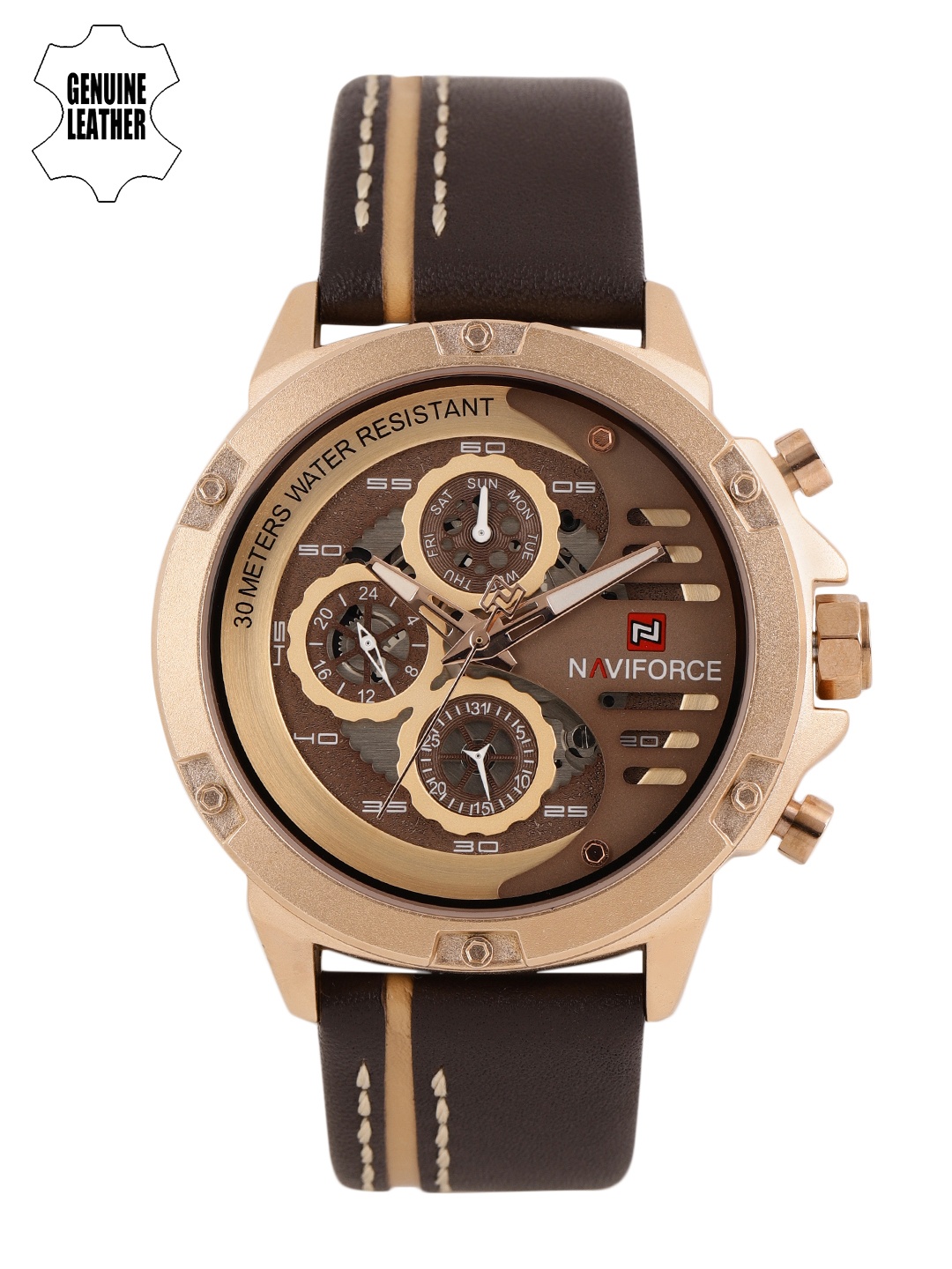 

Naviforce Men Brown & Gold-Toned Analogue Watch NF9110RGCEBN