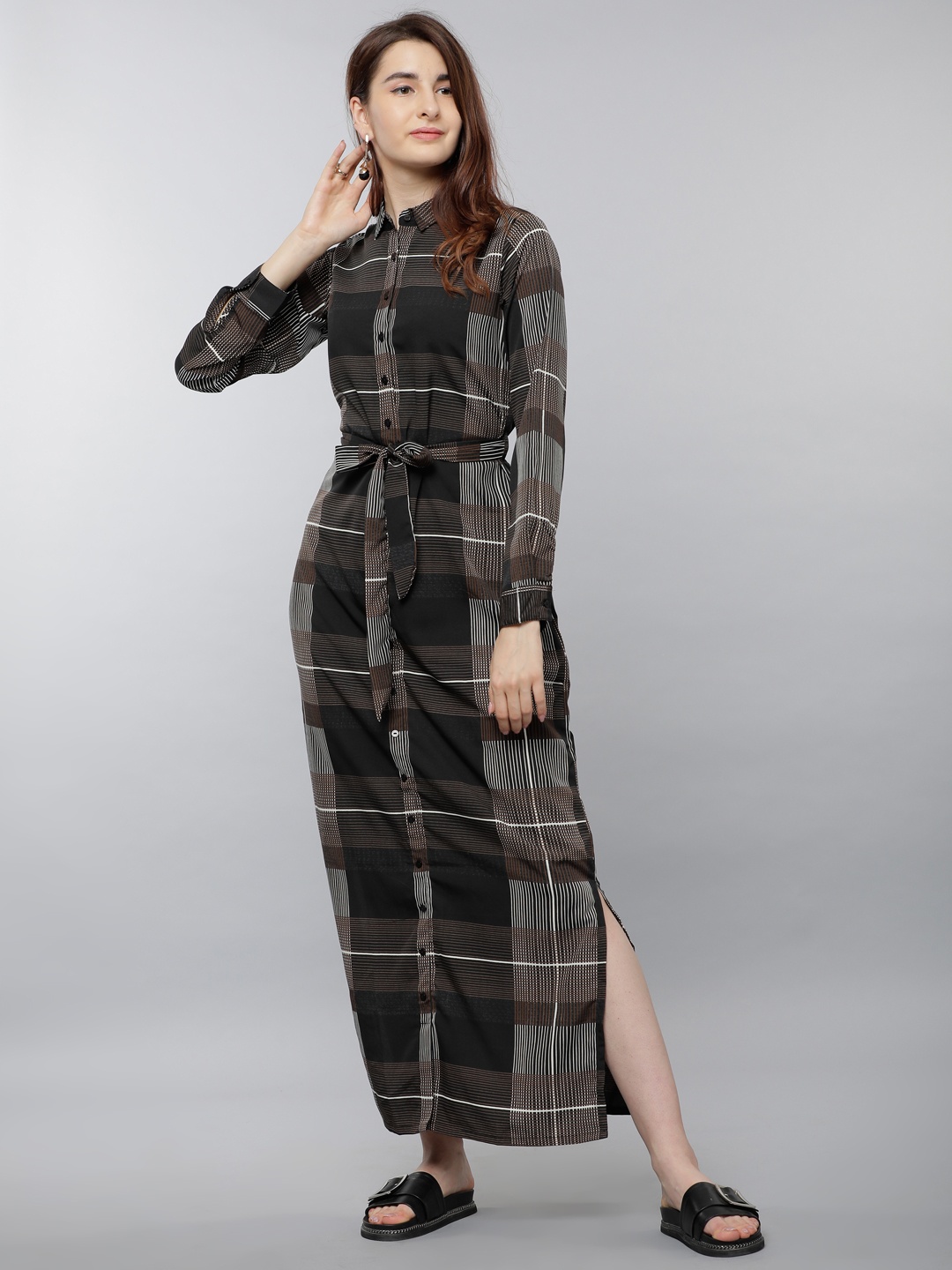 

Tokyo Talkies Women Black Checked Maxi Dress