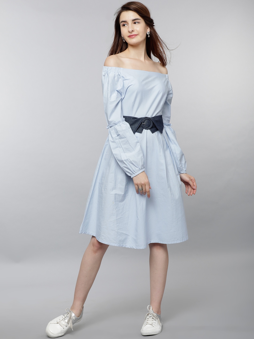 

Tokyo Talkies Women Blue Solid Fit and Flare Dress