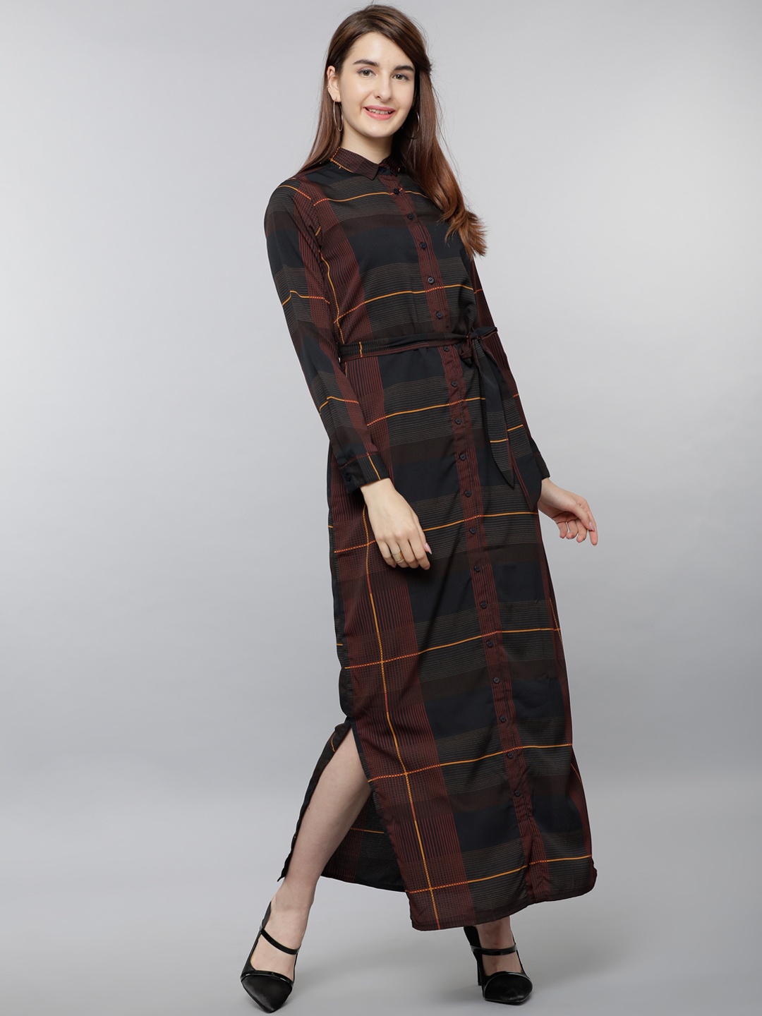 

Tokyo Talkies Women Navy Blue Checked Maxi Dress