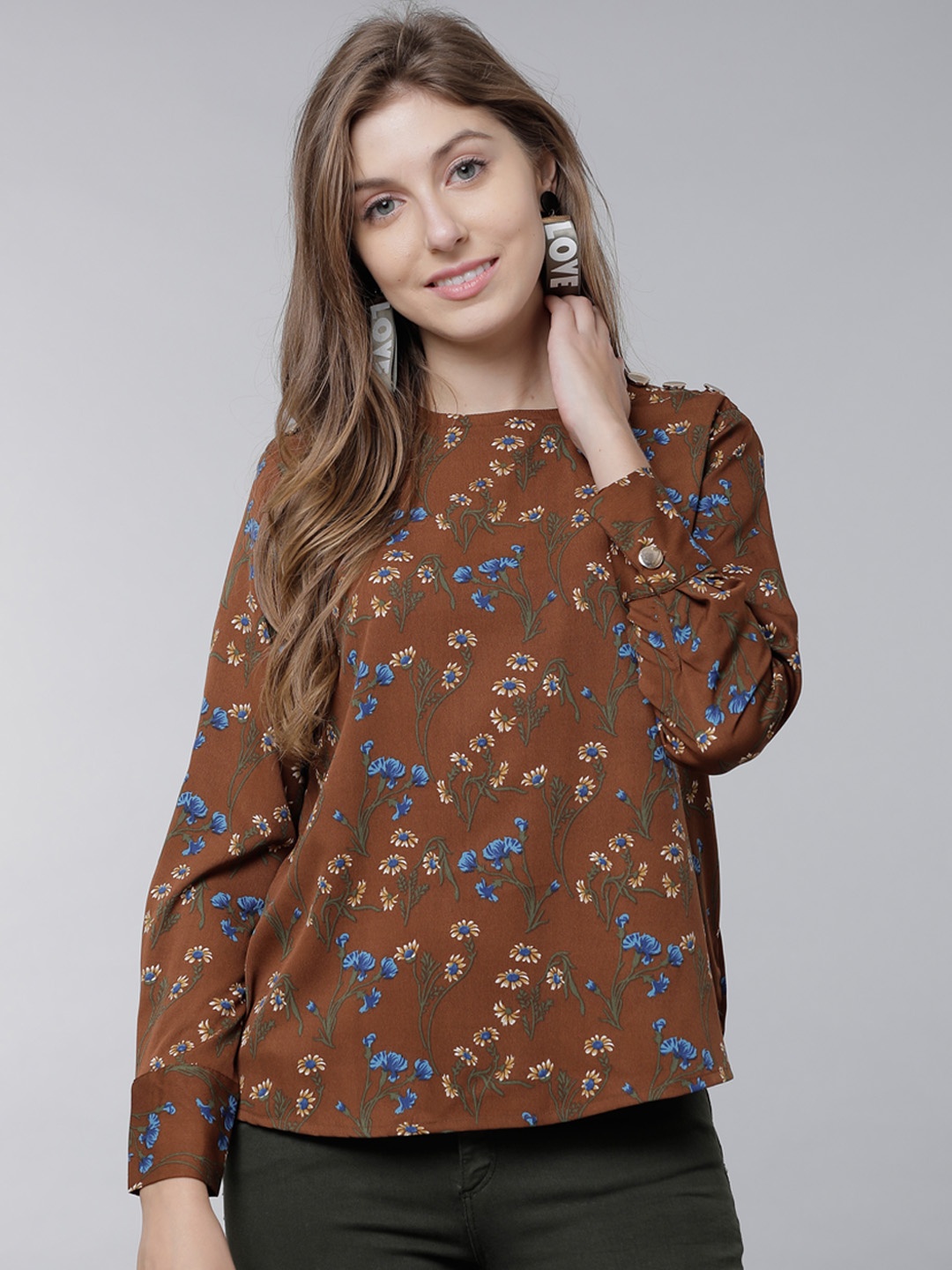 

Tokyo Talkies Women Brown Printed Top