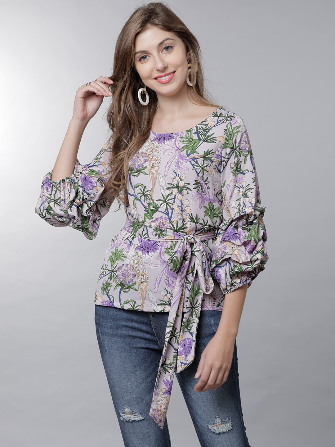 

Tokyo Talkies Women Purple & Green Printed Top