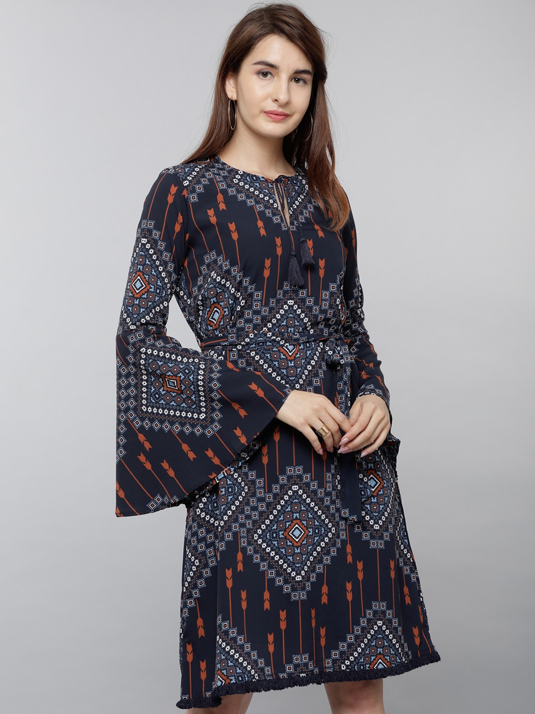

Tokyo Talkies Women Navy Blue Printed Fit and Flare Dress