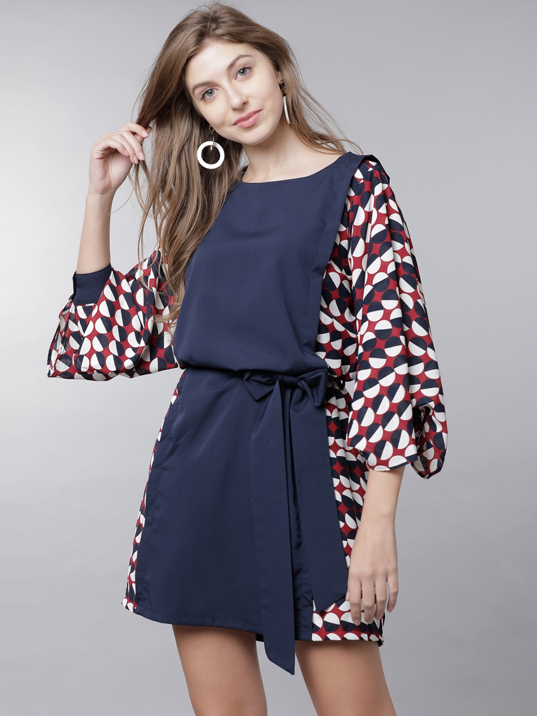 

Tokyo Talkies Women Navy Blue & Maroon Printed Fit and Flare Dress