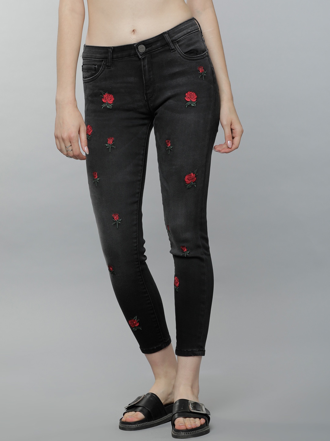 

Tokyo Talkies Women Black Embroidered Super Skinny Fit Clean Look Stretchable Jeans
