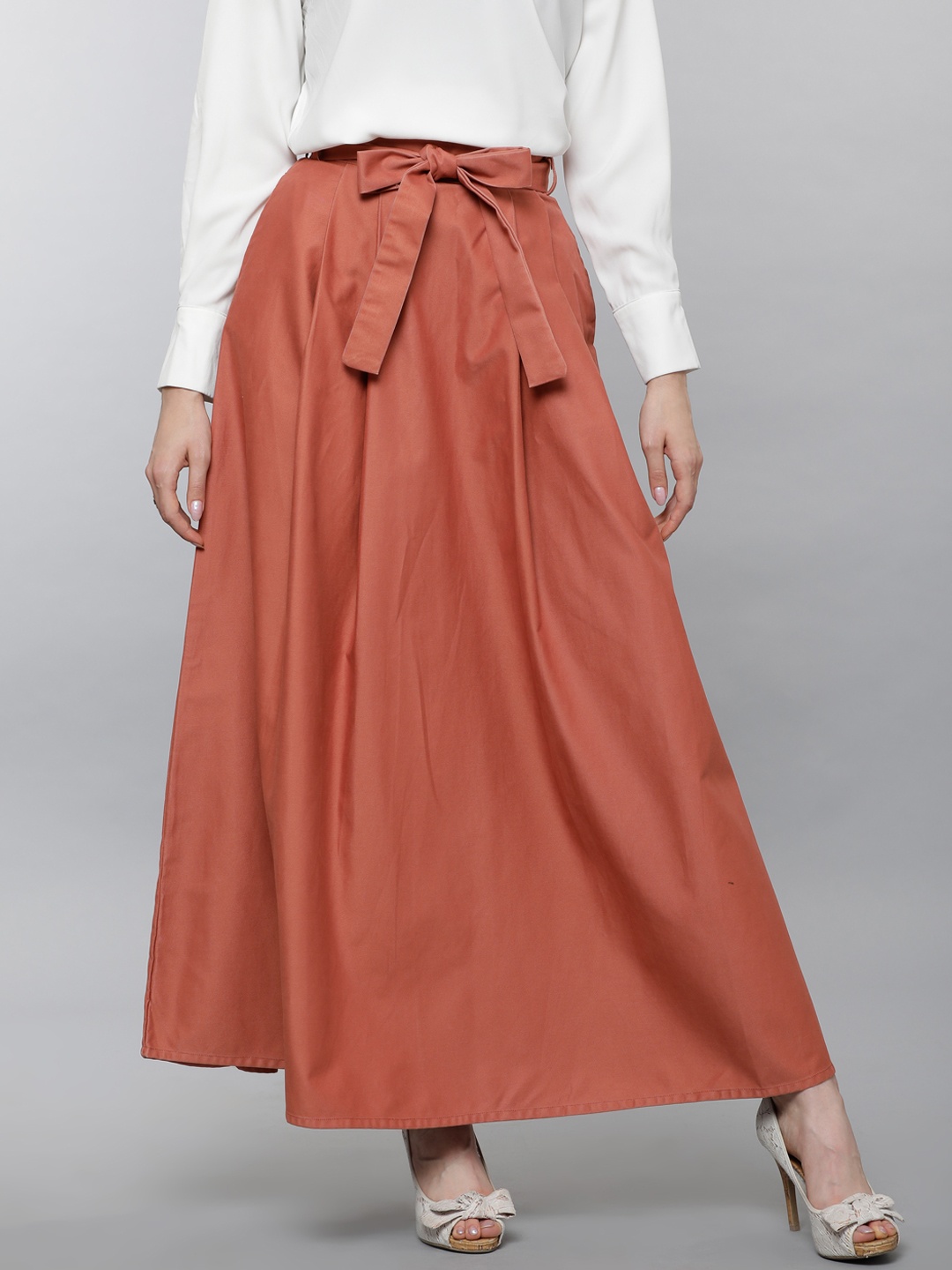 

Tokyo Talkies Women Rust Orange Solid Flared Maxi Skirt